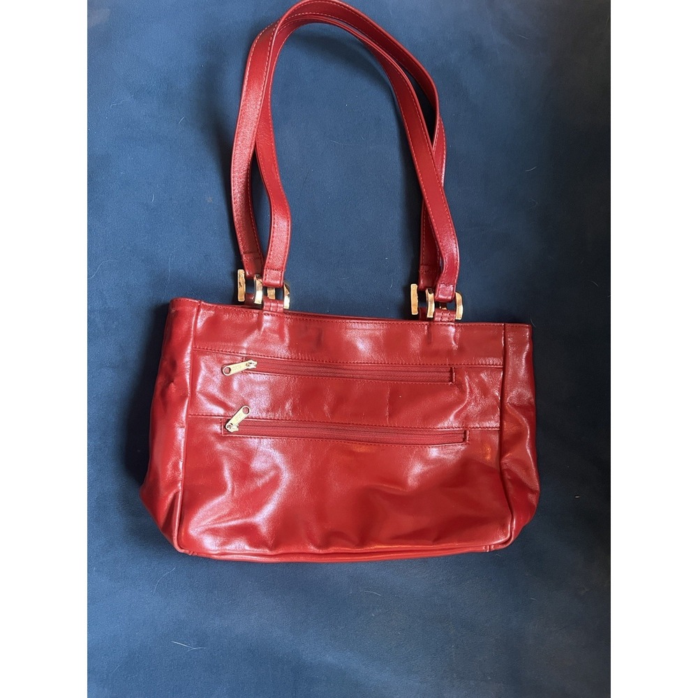 SAS Red Patent Leather Strap Shoulder Bag Purse Handbag Vintage Y2K Gold Zip